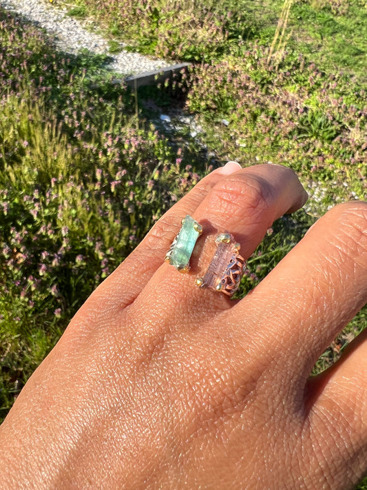 Tourmaline 925 sterling silver ring 2 tone