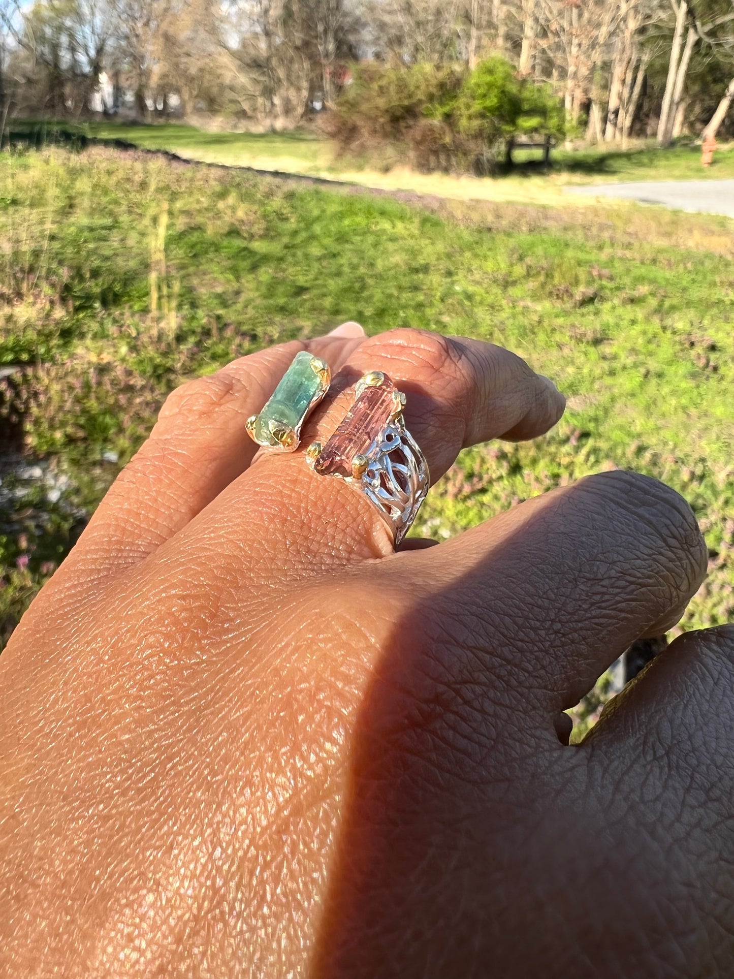 Tourmaline 925 sterling silver ring 2 tone