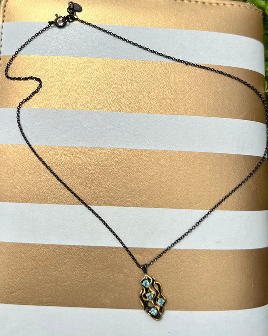 Blue apatite 14k yellow gold and Rhodium over 925 sterling silver necklace