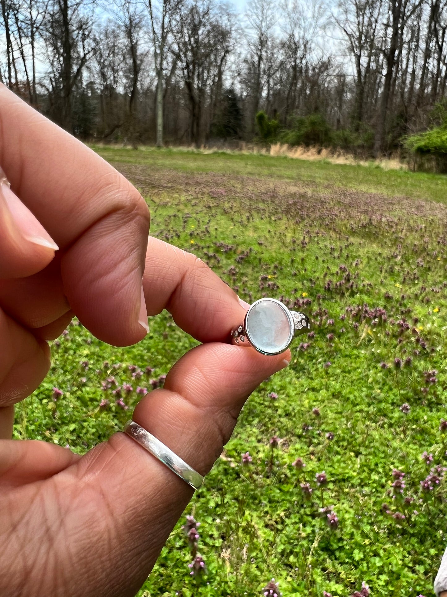 Aquamarine and White topaz 925 sterling silver ring