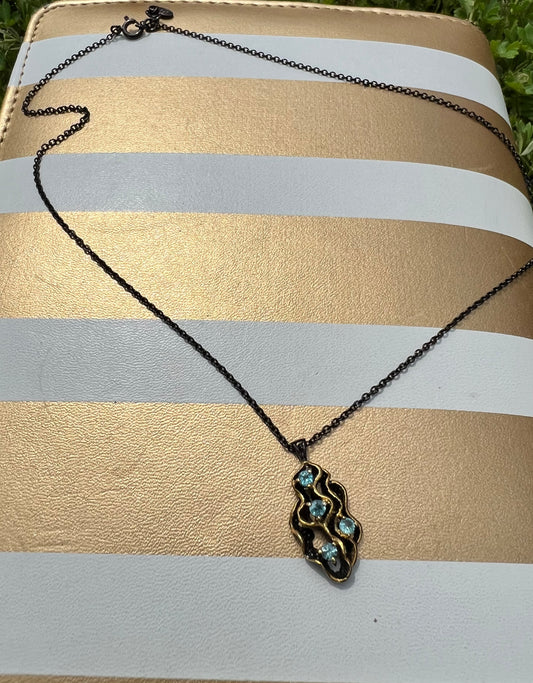 Blue apatite 14k yellow gold and Rhodium over 925 sterling silver necklace