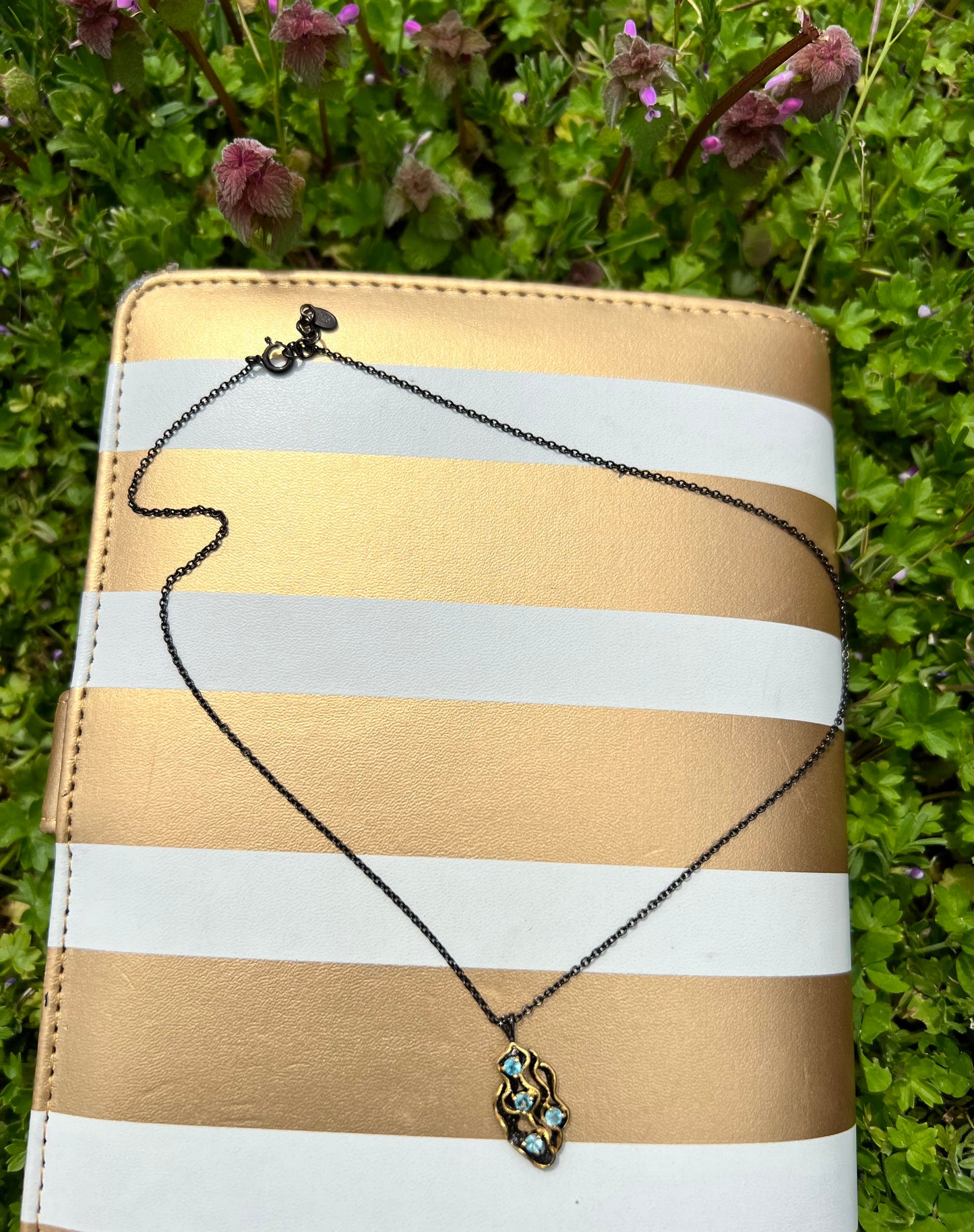 Blue apatite 14k yellow gold and Rhodium over 925 sterling silver necklace