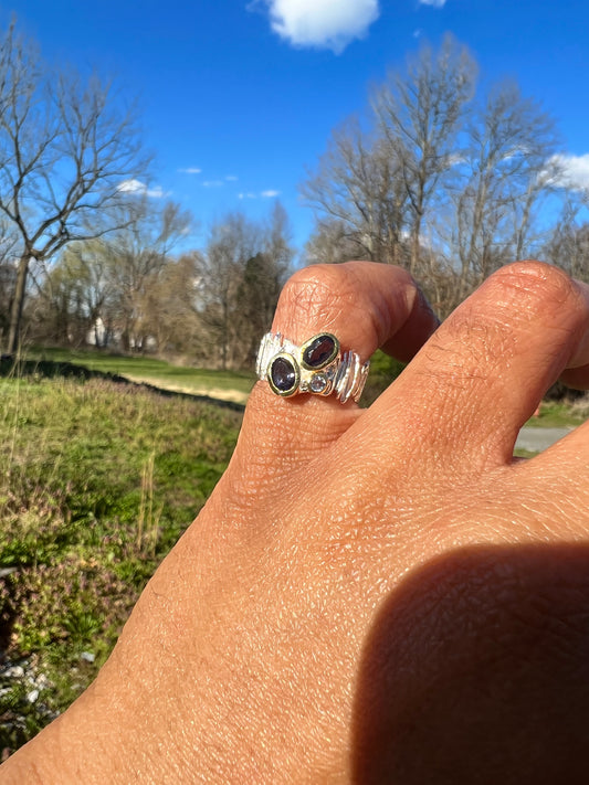 Iolite and Tanzanite 925 sterling silver ring