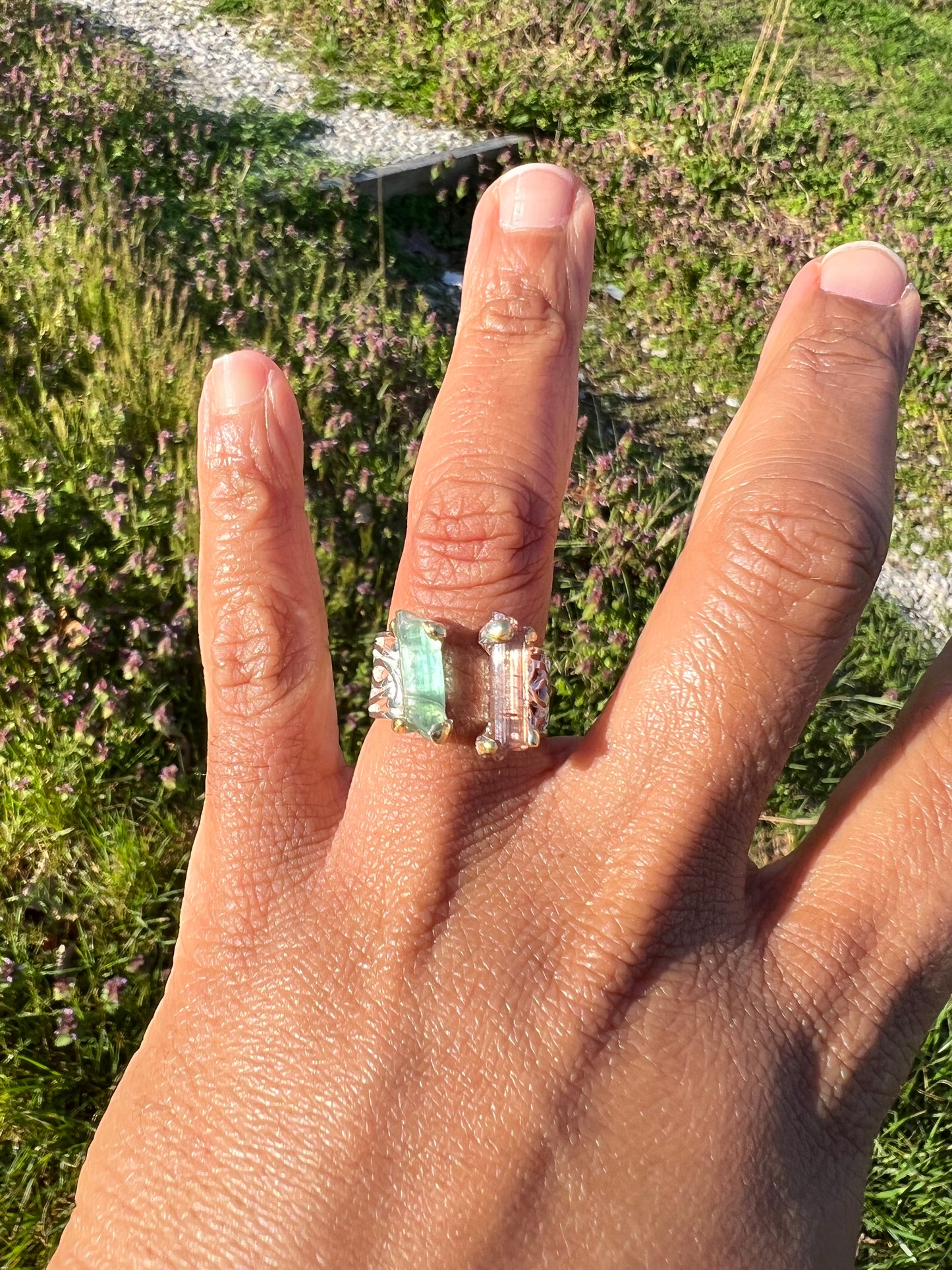 Tourmaline 925 sterling silver ring 2 tone