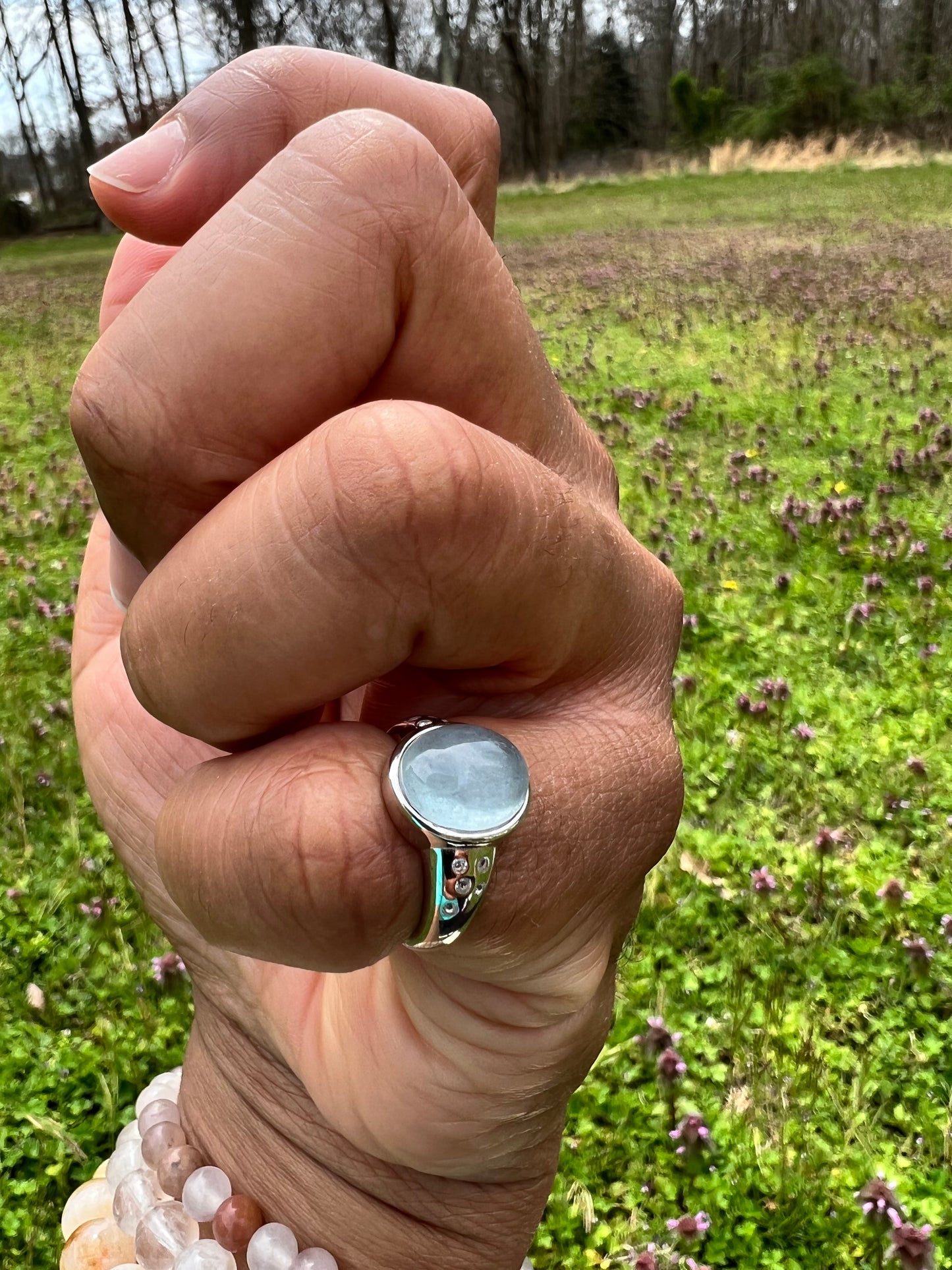 Aquamarine and White topaz 925 sterling silver ring