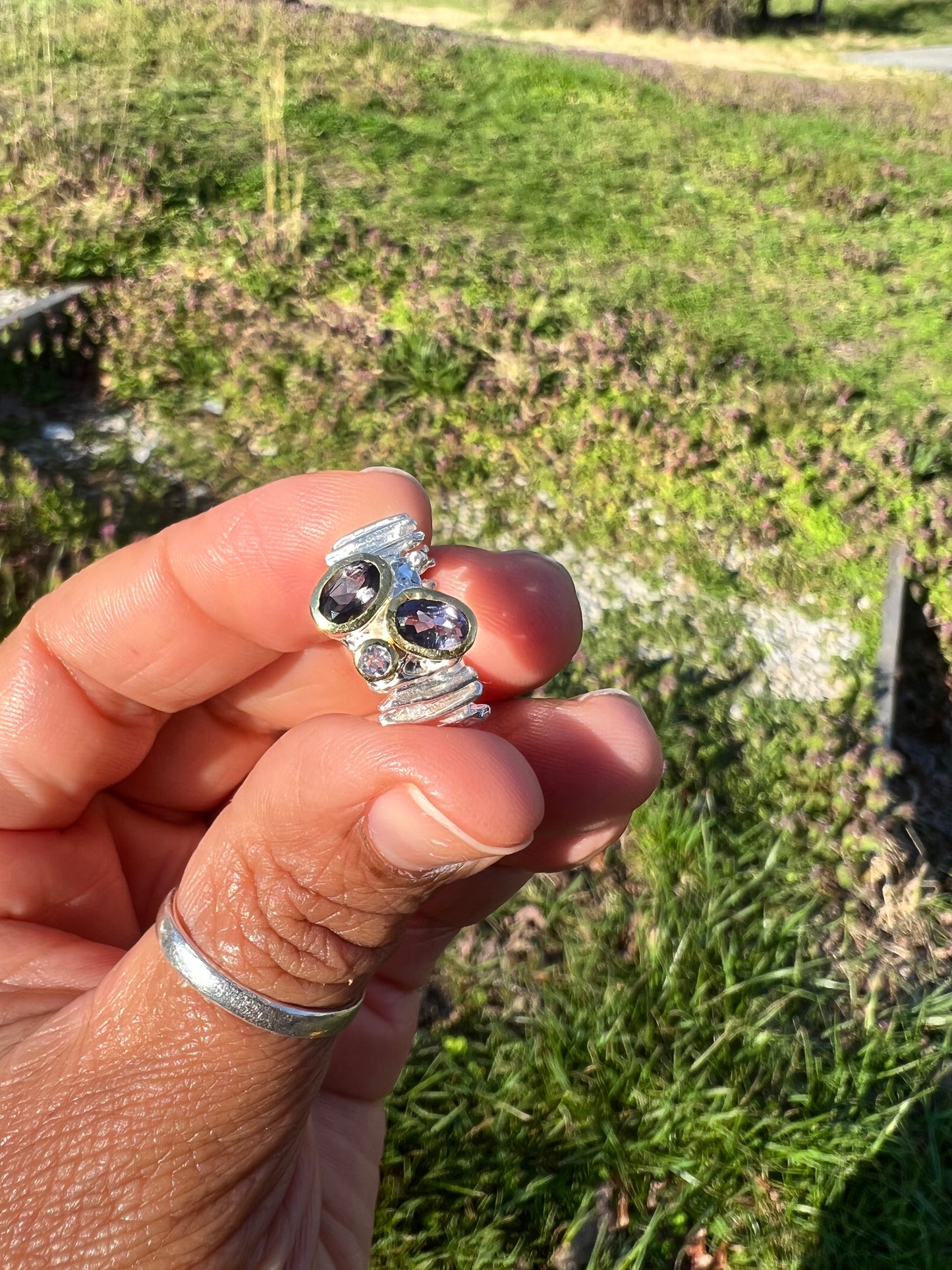 Iolite and Tanzanite 925 sterling silver ring