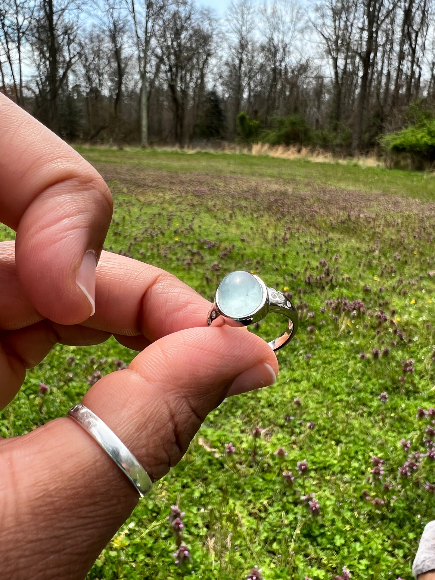 Aquamarine and White topaz 925 sterling silver ring
