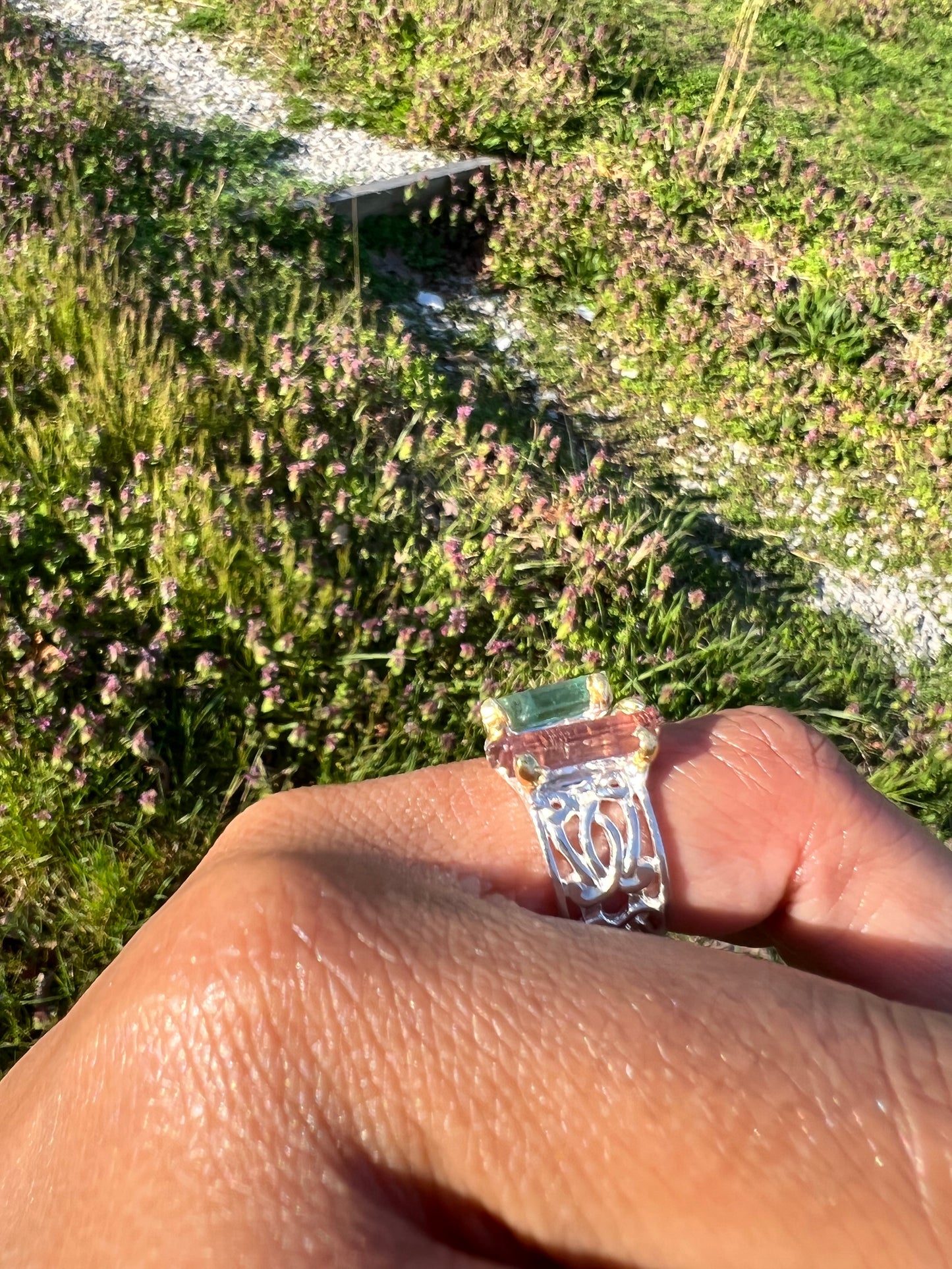 Tourmaline 925 sterling silver ring 2 tone