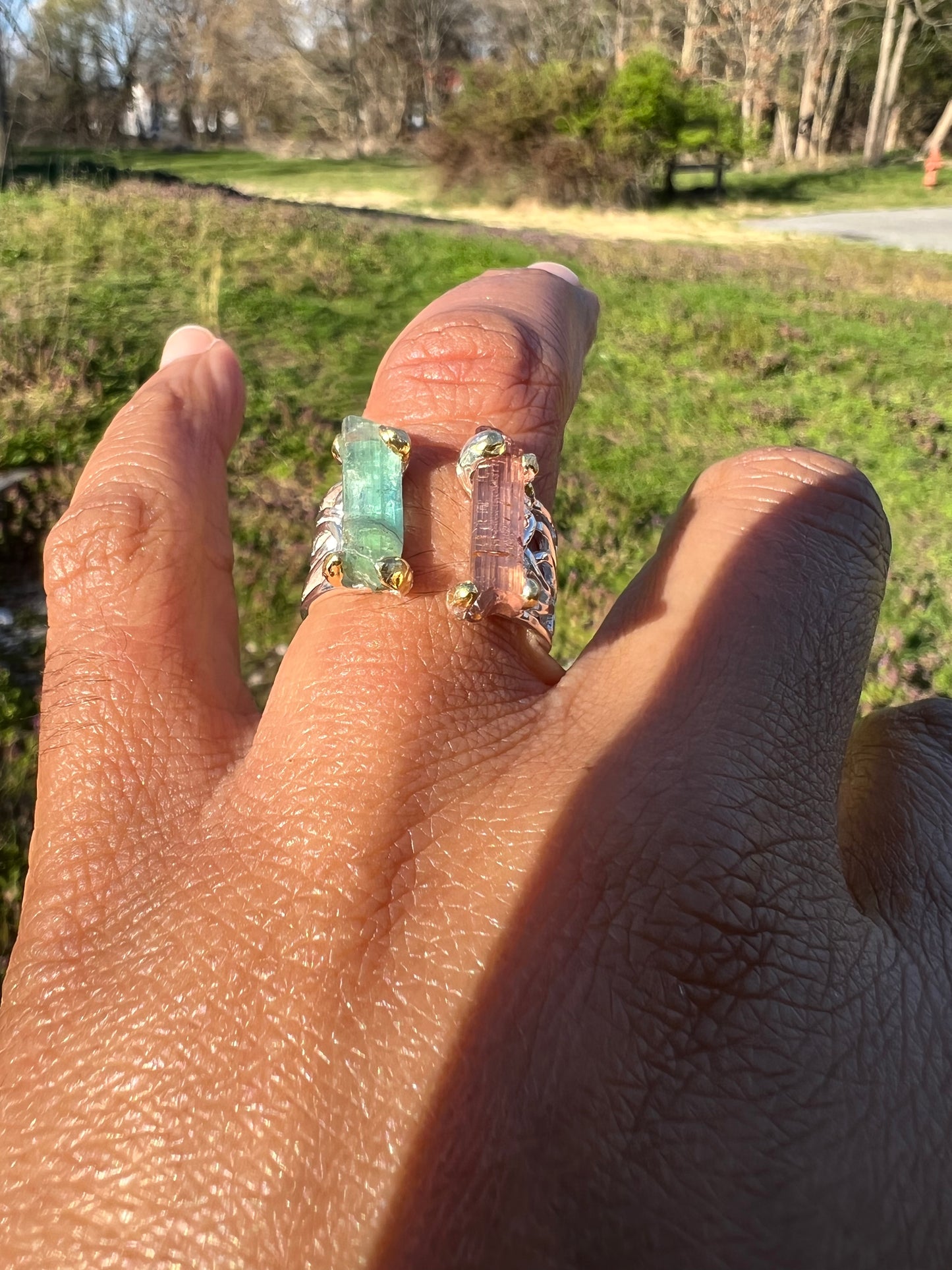 Tourmaline 925 sterling silver ring 2 tone