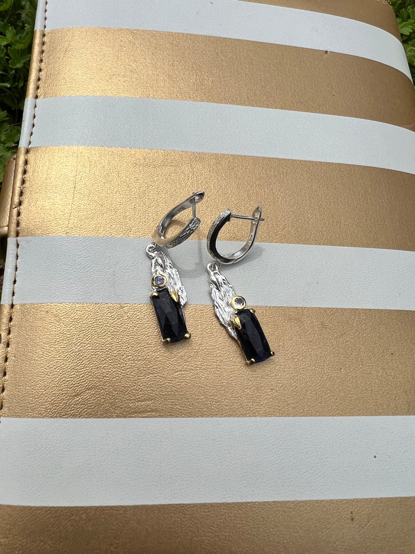 Iolite and Tanzanite 925 sterling silver earrings