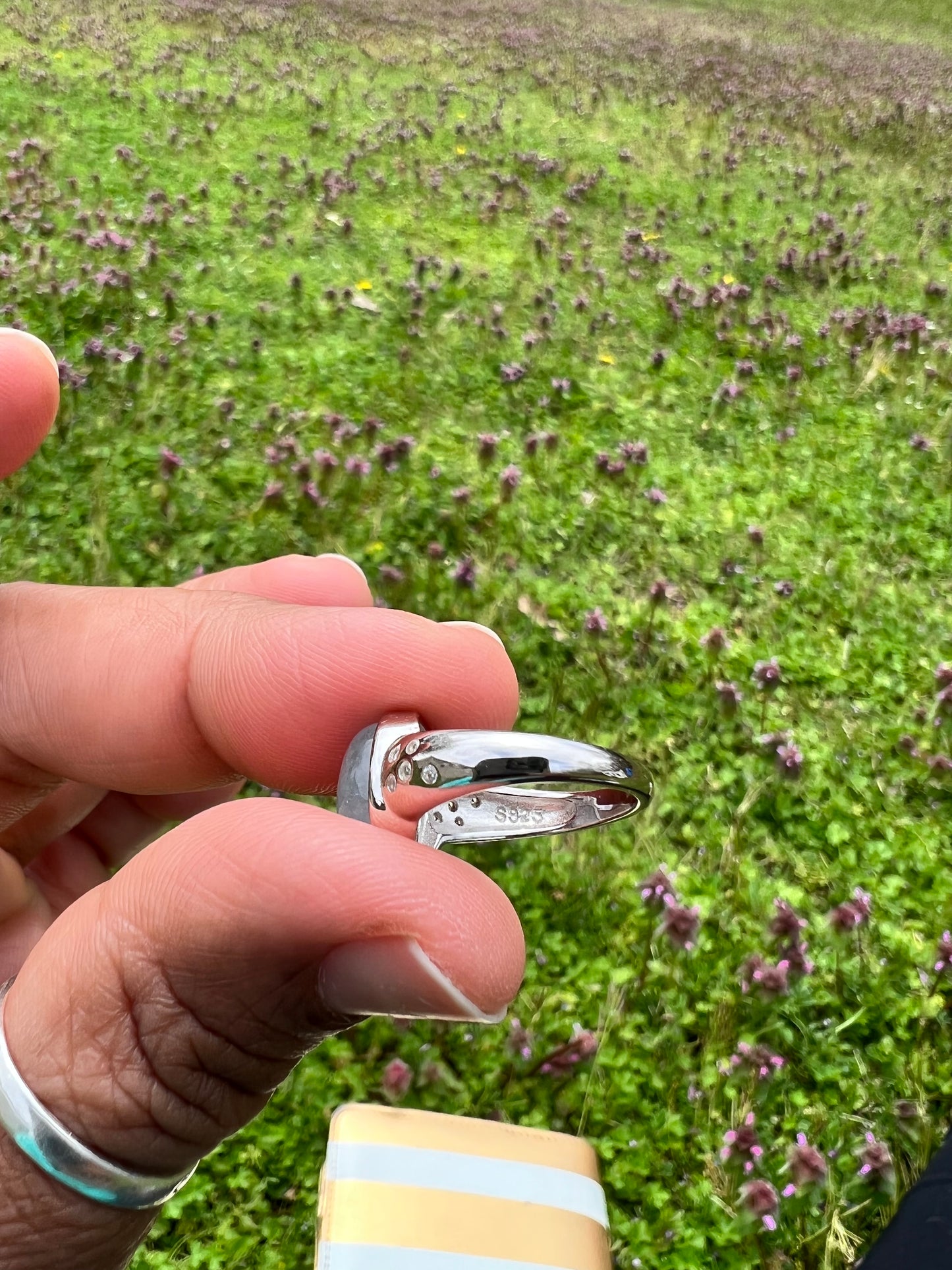 Aquamarine and White topaz 925 sterling silver ring