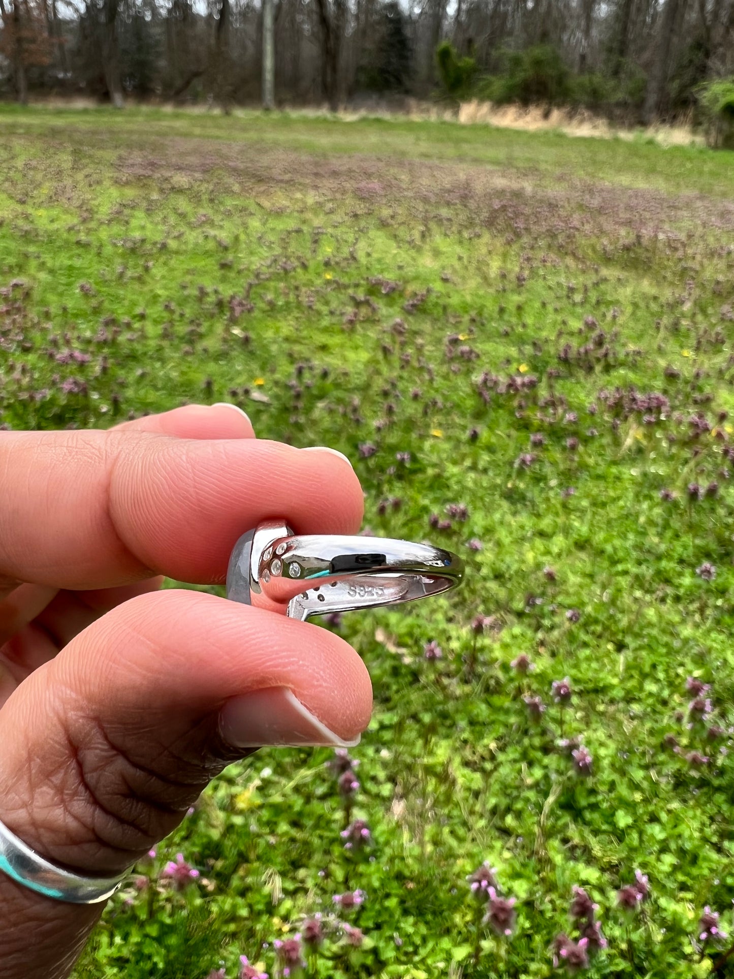 Aquamarine and White topaz 925 sterling silver ring