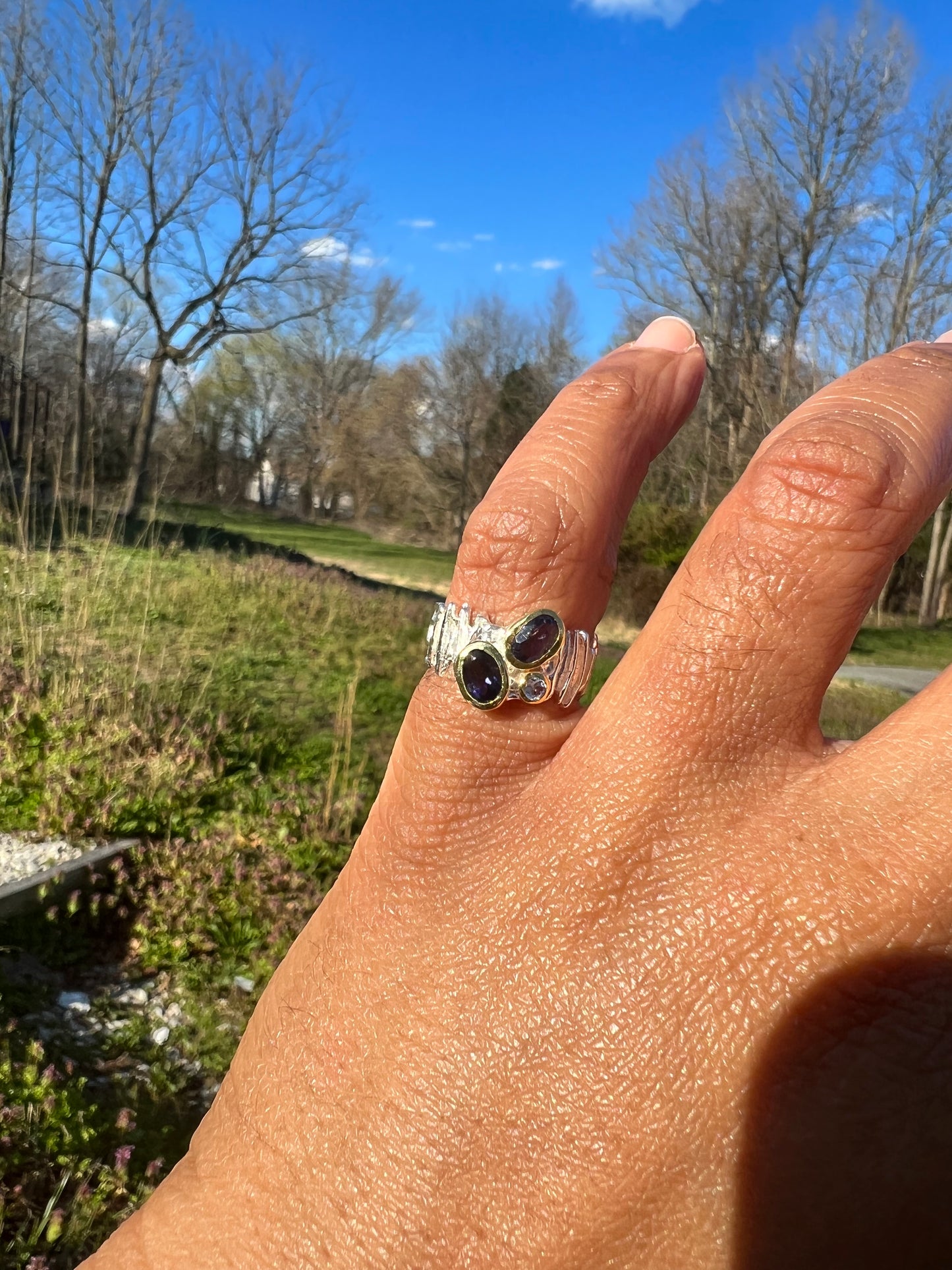 Iolite and Tanzanite 925 sterling silver ring