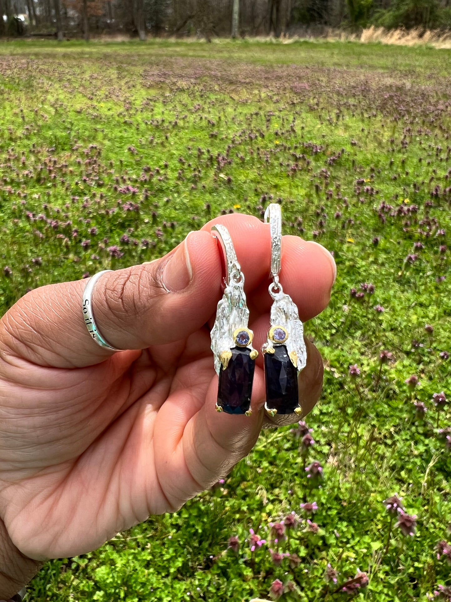 Iolite and Tanzanite 925 sterling silver earrings