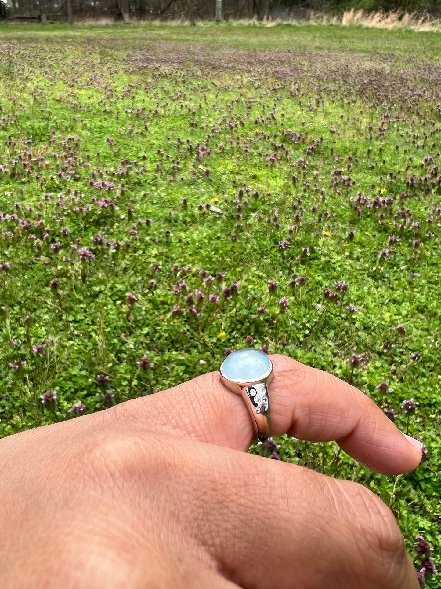 Aquamarine and White topaz 925 sterling silver ring