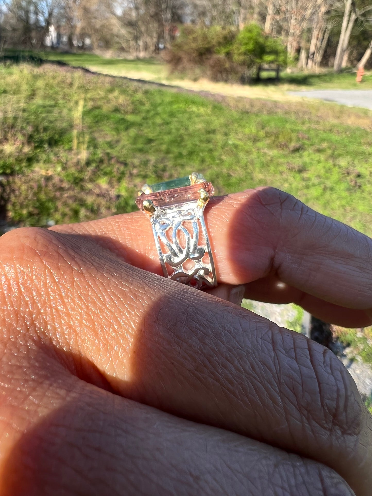 Tourmaline 925 sterling silver ring 2 tone