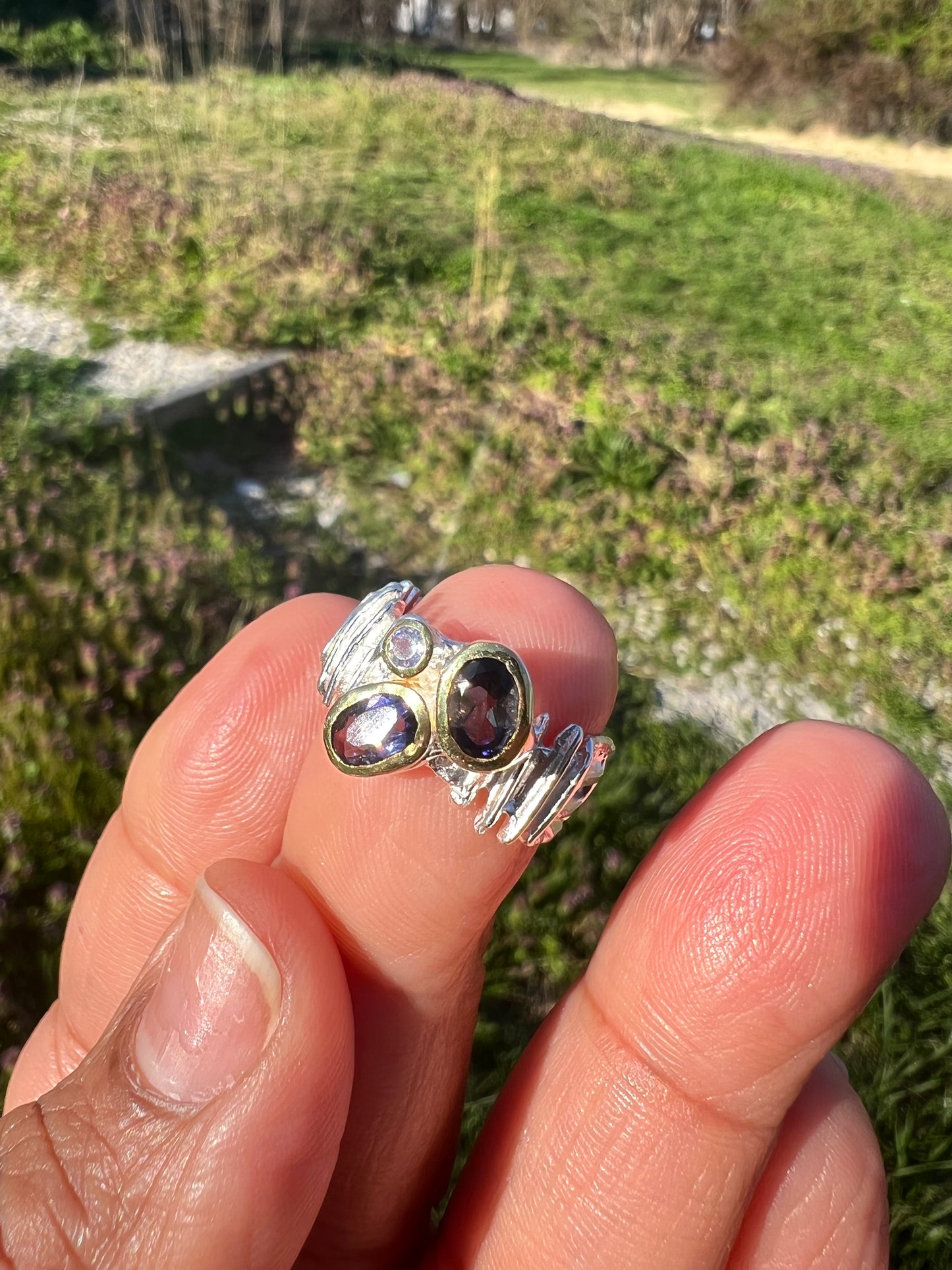 Iolite and Tanzanite 925 sterling silver ring