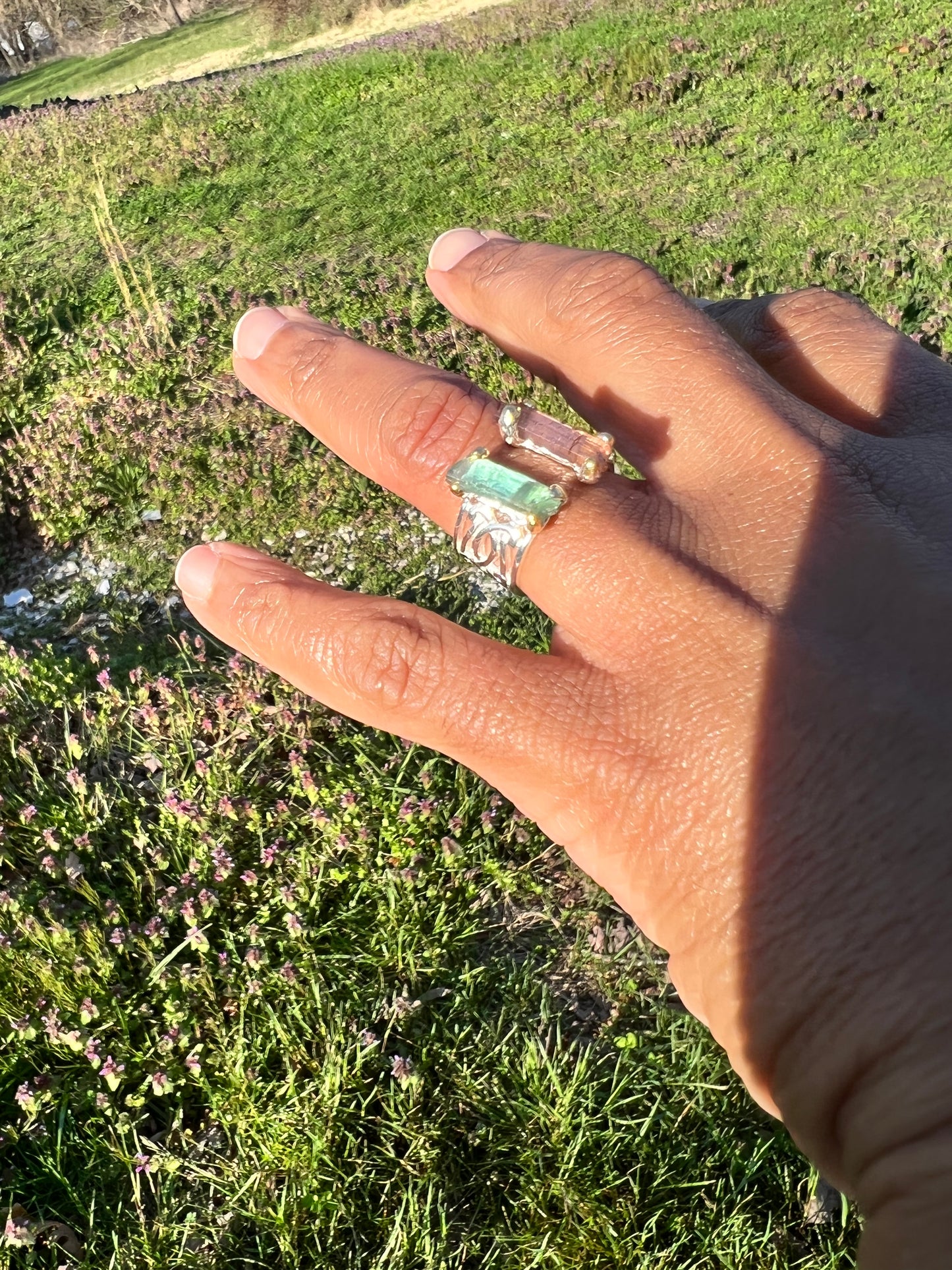Tourmaline 925 sterling silver ring 2 tone