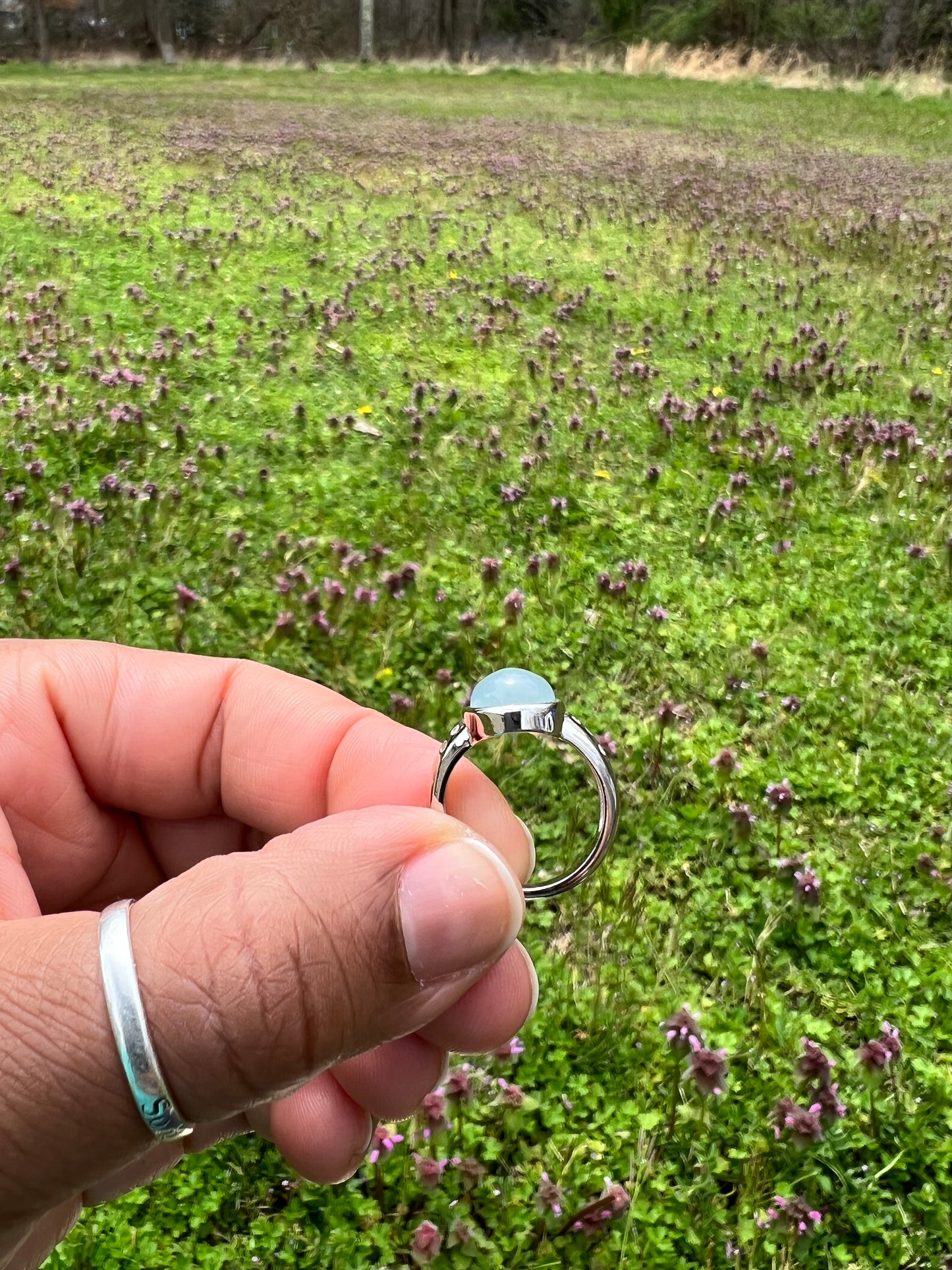 Aquamarine and White topaz 925 sterling silver ring