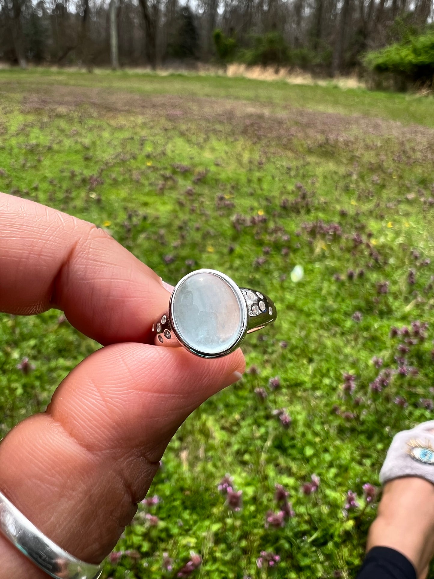 Aquamarine and White topaz 925 sterling silver ring